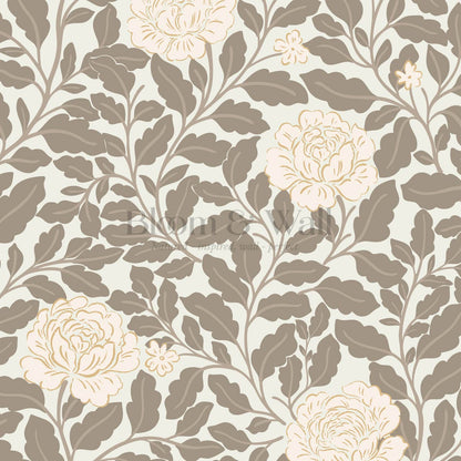 Anna Botanical Roses Neutral Beige Wallpaper