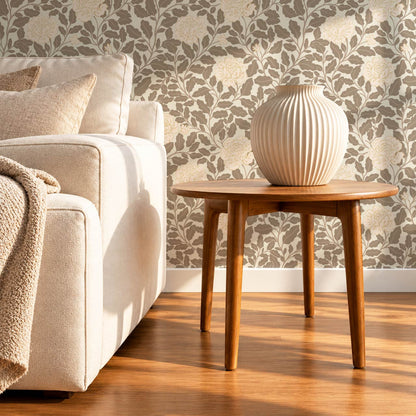 Anna Botanical Roses Neutral Beige Wallpaper