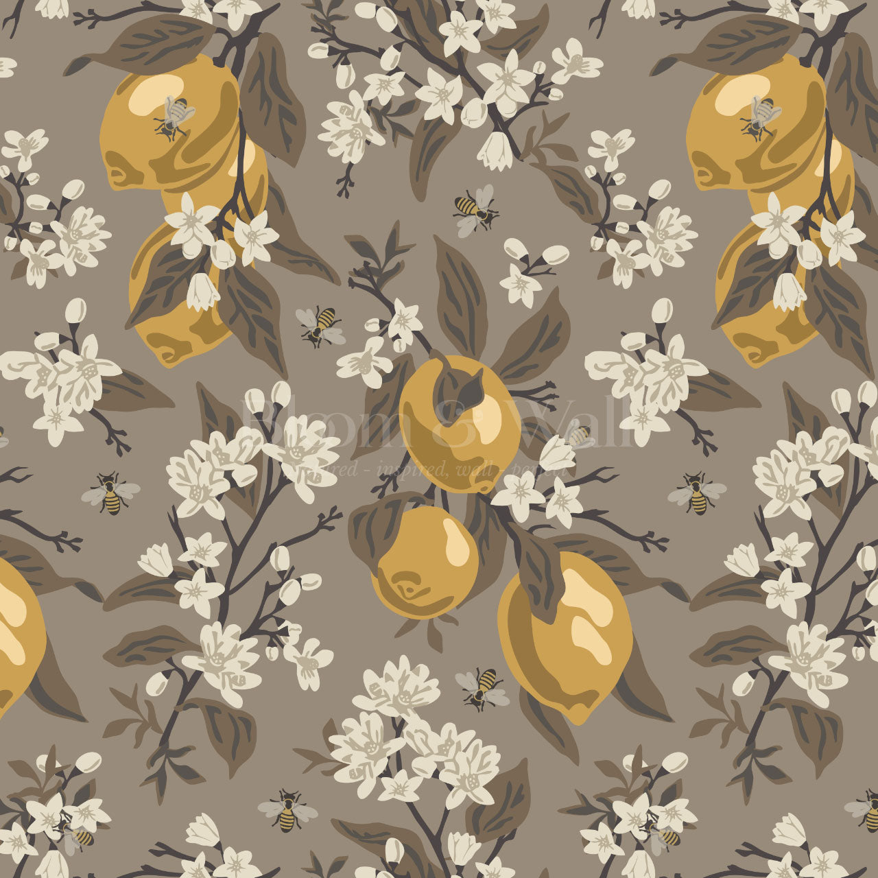 Annabelle Bees & Lemons Brown Wallpaper