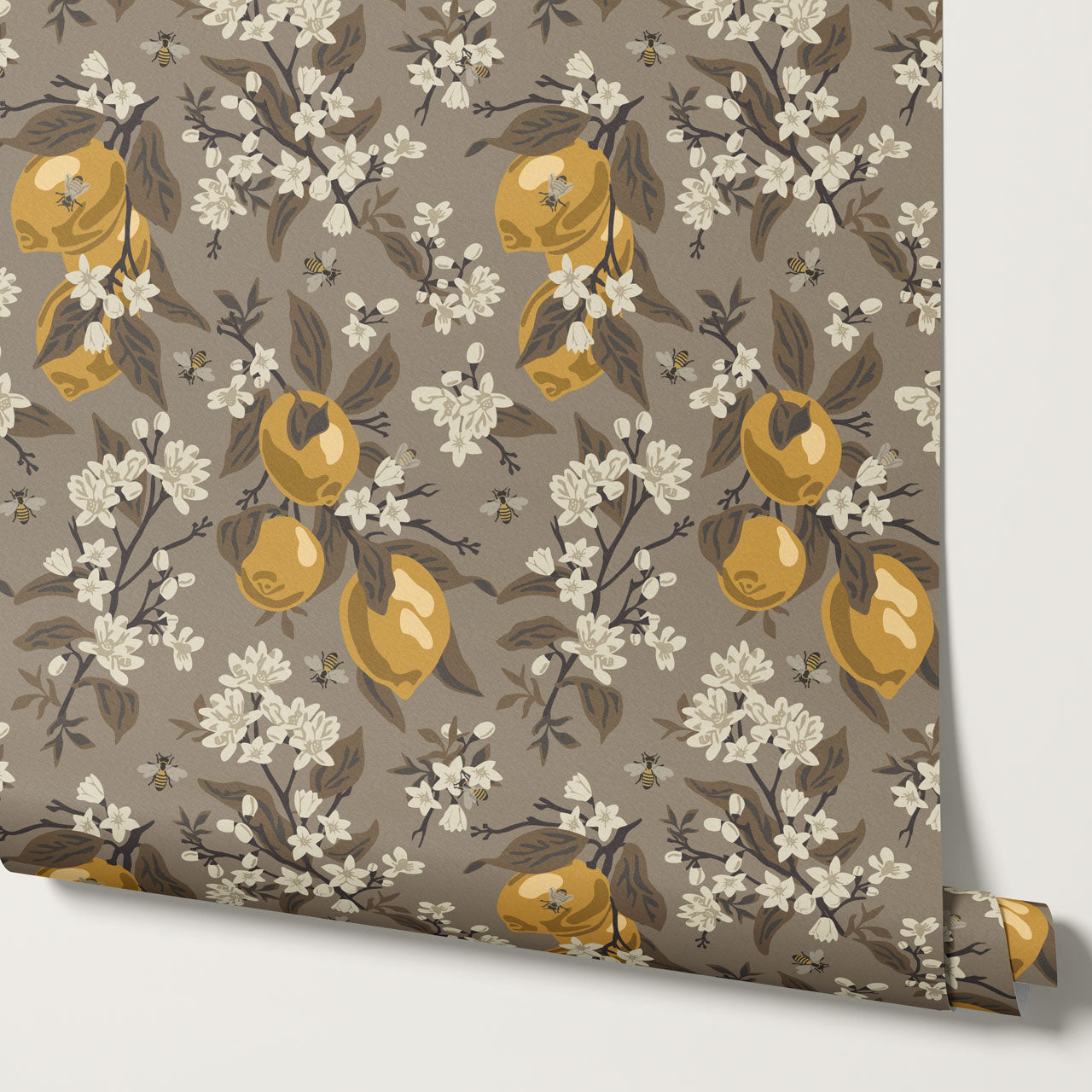 Annabelle Bees & Lemons Brown Wallpaper