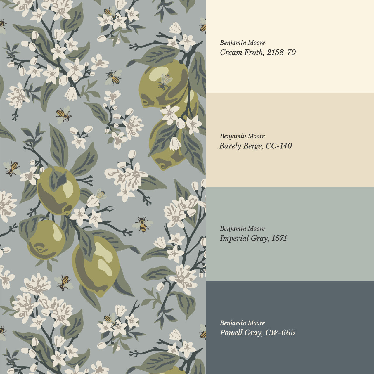 Annabelle Bees & Limes Blue Wallpaper