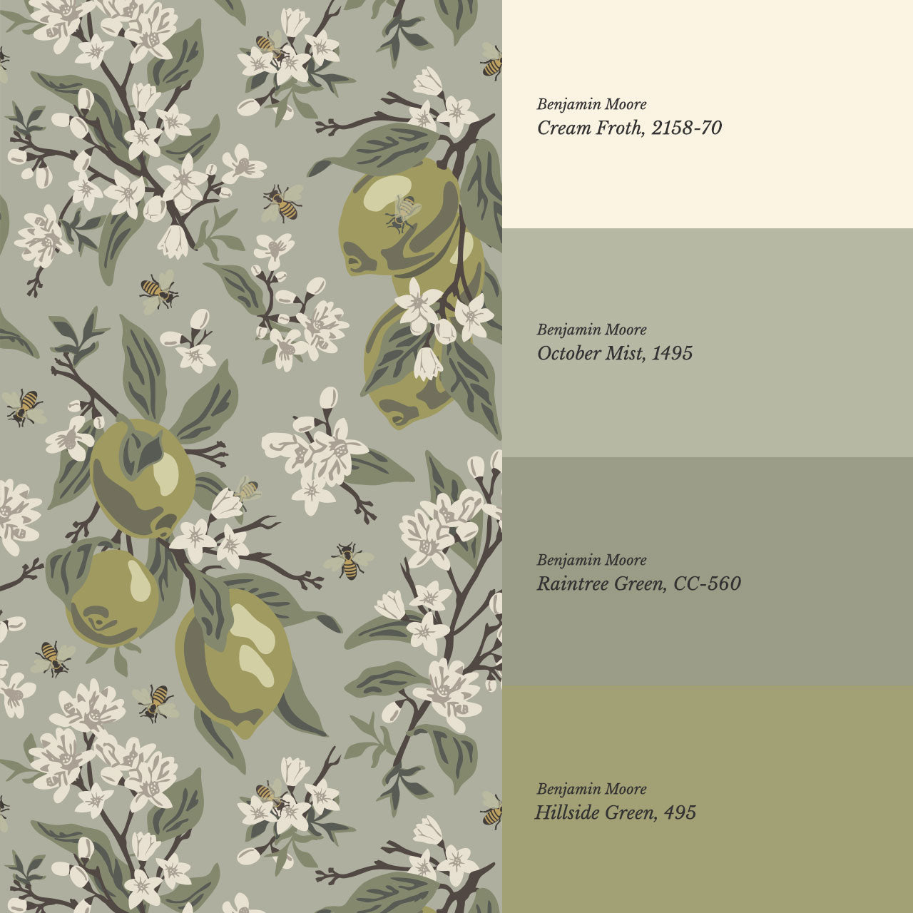 Annabelle Bees & Limes Sage Wallpaper