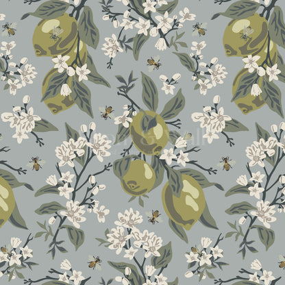 Annabelle Bees & Limes Blue Wallpaper