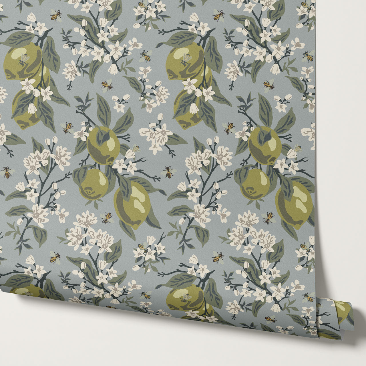 Annabelle Bees & Limes Blue Wallpaper