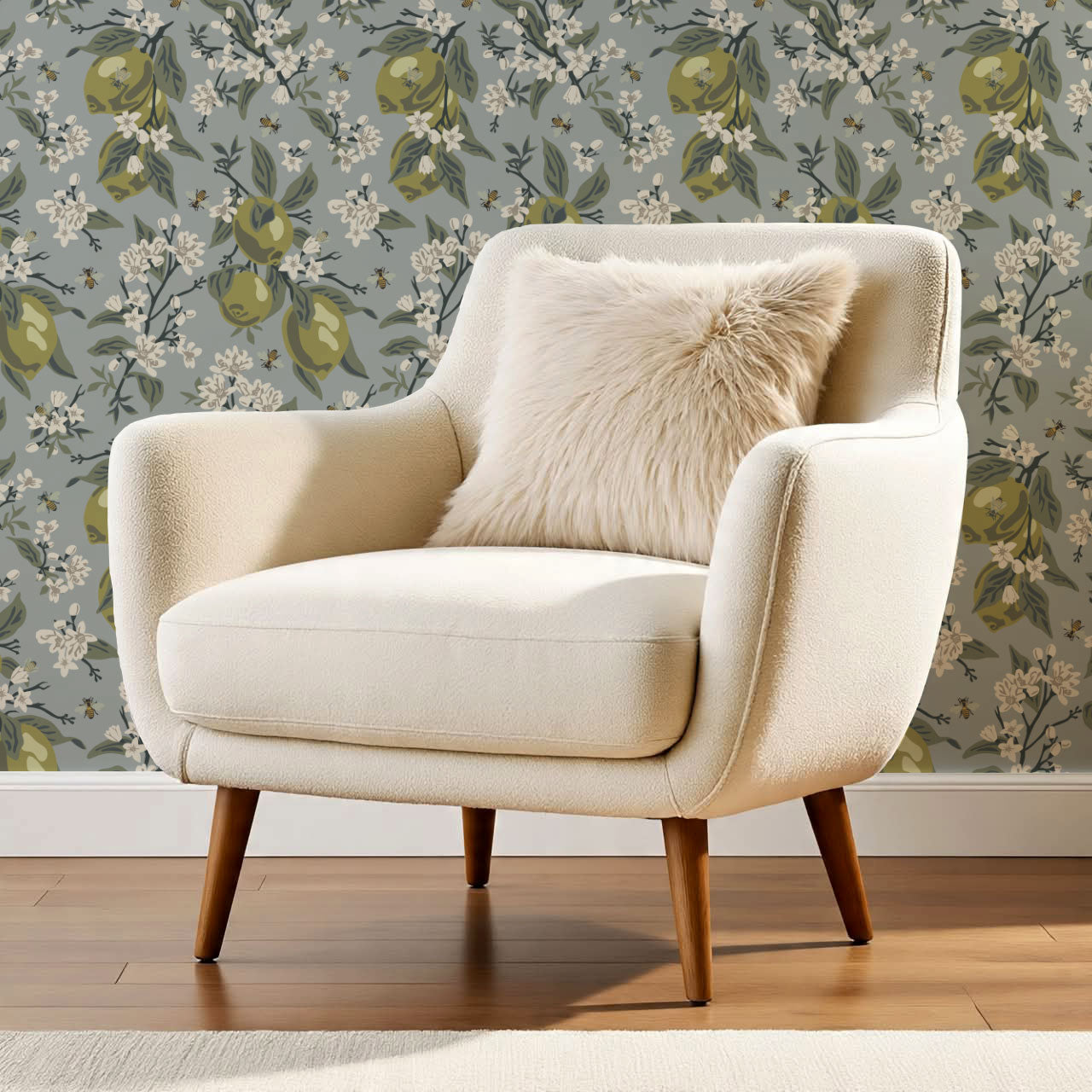 Annabelle Bees & Limes Blue Wallpaper