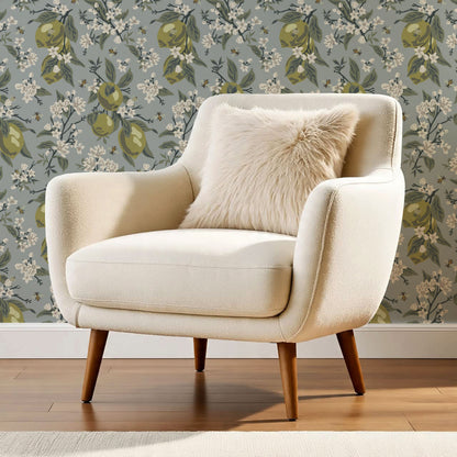 Annabelle Bees & Limes Blue Wallpaper