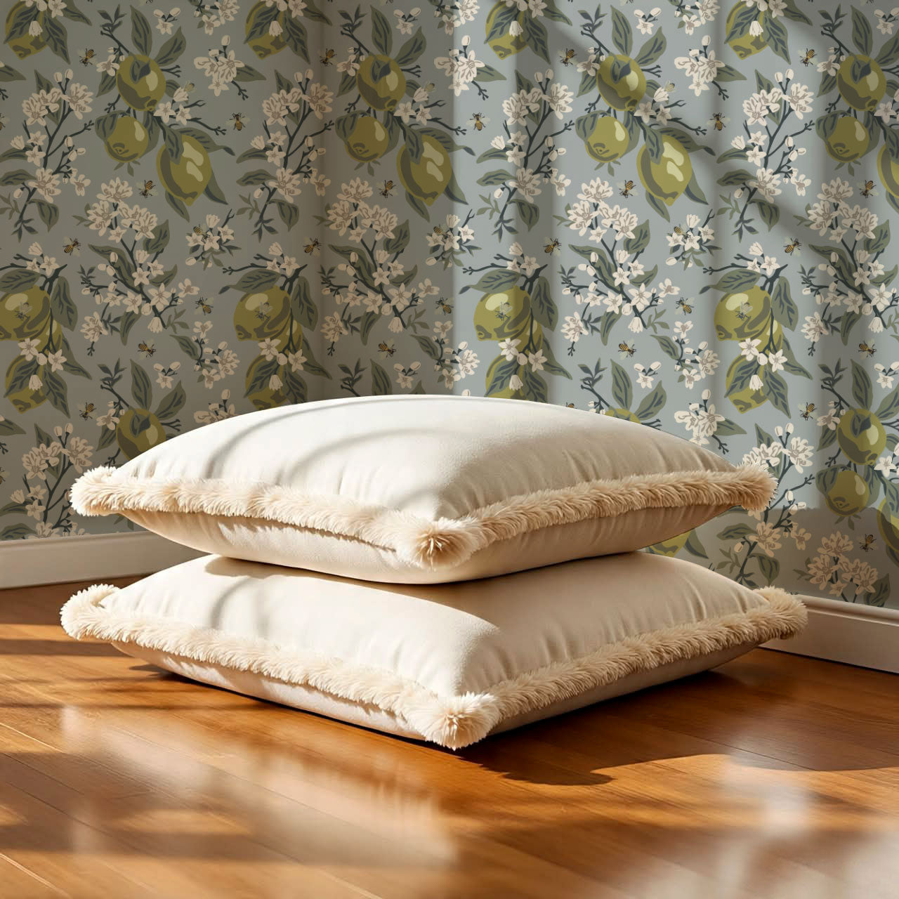 Annabelle Bees & Limes Blue Wallpaper