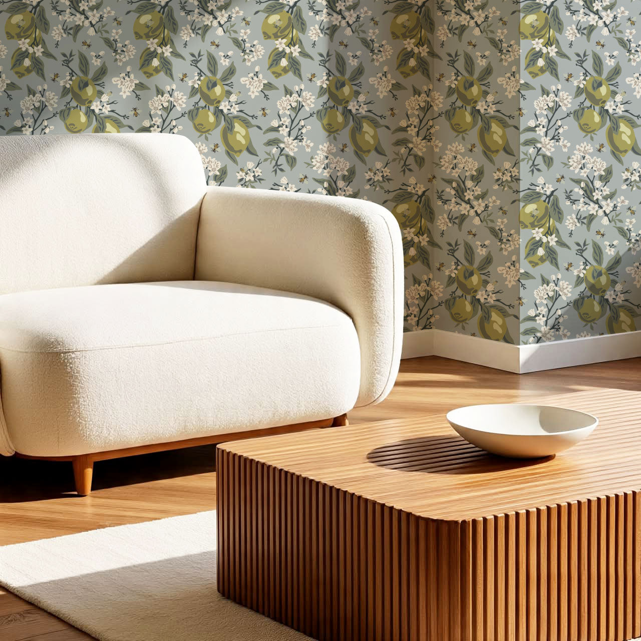 Annabelle Bees & Limes Blue Wallpaper