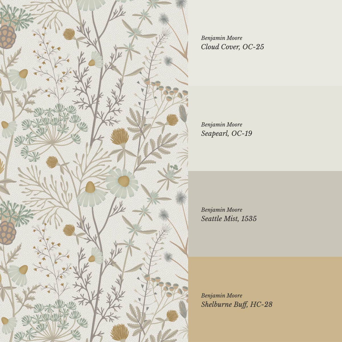 Annabelle Botanical Weeds Taupe Honey Sage Wallpaper