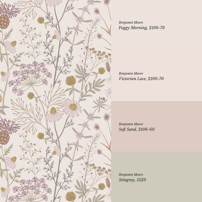 Annabelle Botanical Weeds Pearl Pink Sage Wallpaper