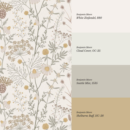 Annabelle Botanical Weeds Neutral Gray Honey Wallpaper