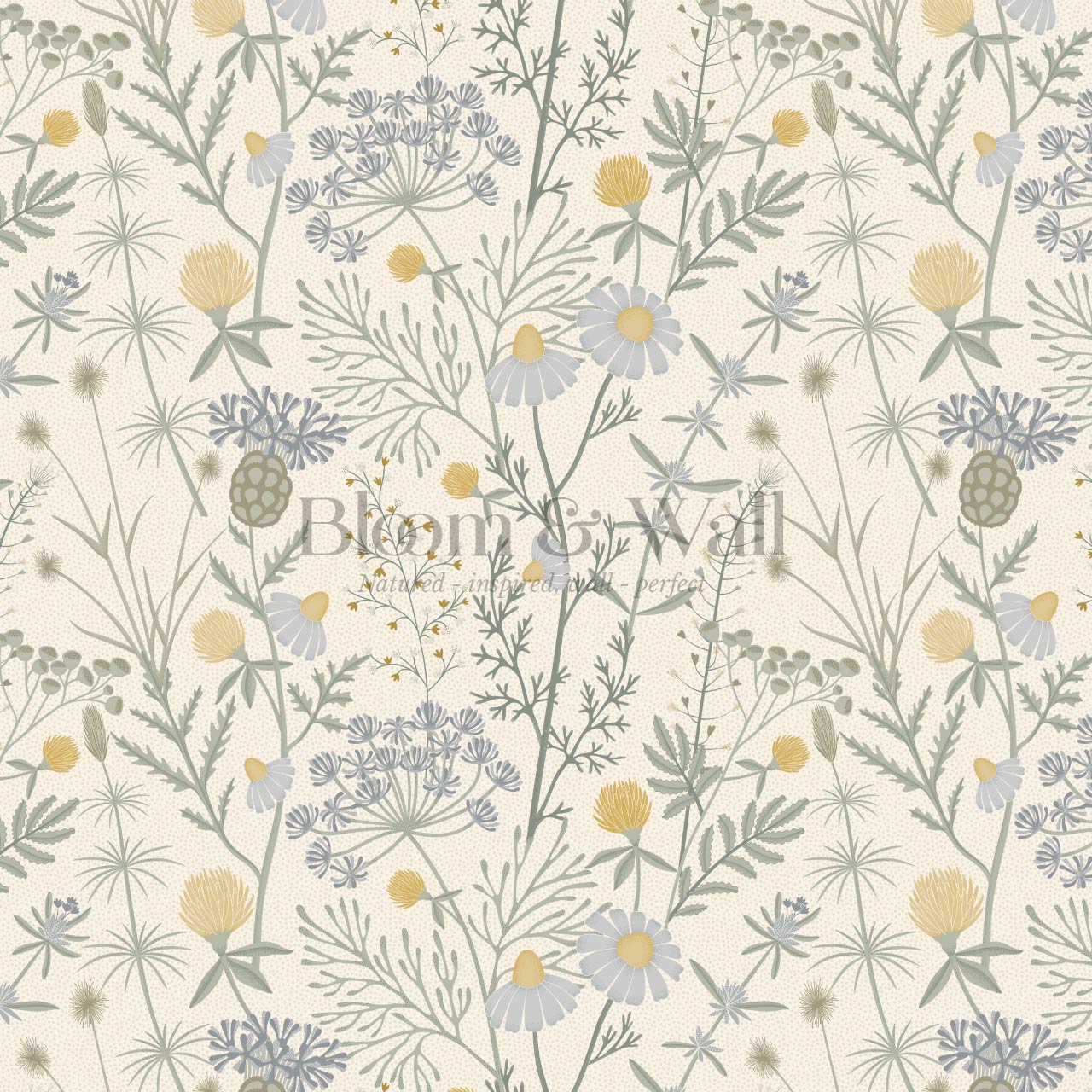 Annabelle Botanical Weeds Cream Sky Wallpaper