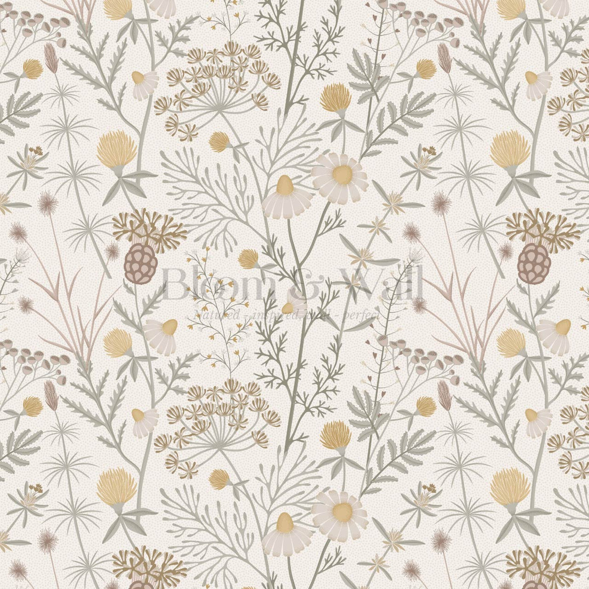 Annabelle Botanical Weeds Neutral Gray Honey Wallpaper