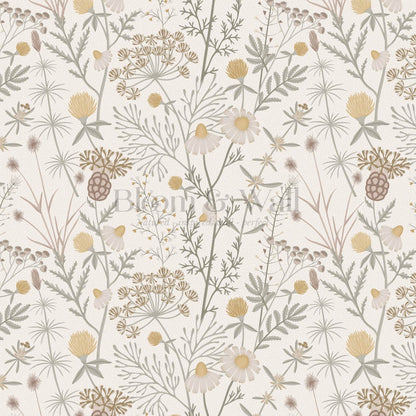 Annabelle Botanical Weeds Neutral Gray Honey Wallpaper