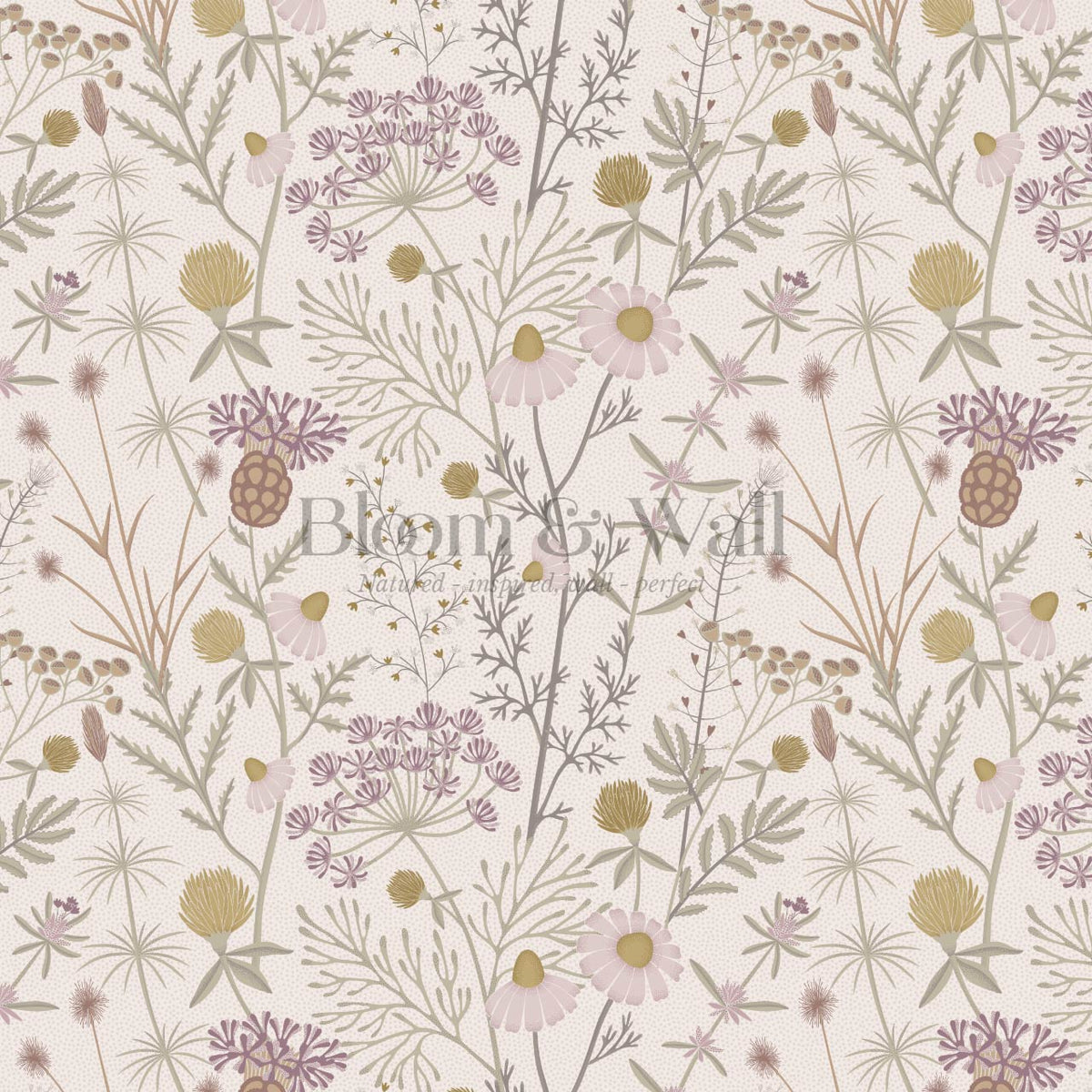 Annabelle Botanical Weeds Pearl Pink Sage Wallpaper