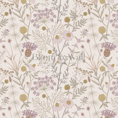 Annabelle Botanical Weeds Pearl Pink Sage Wallpaper