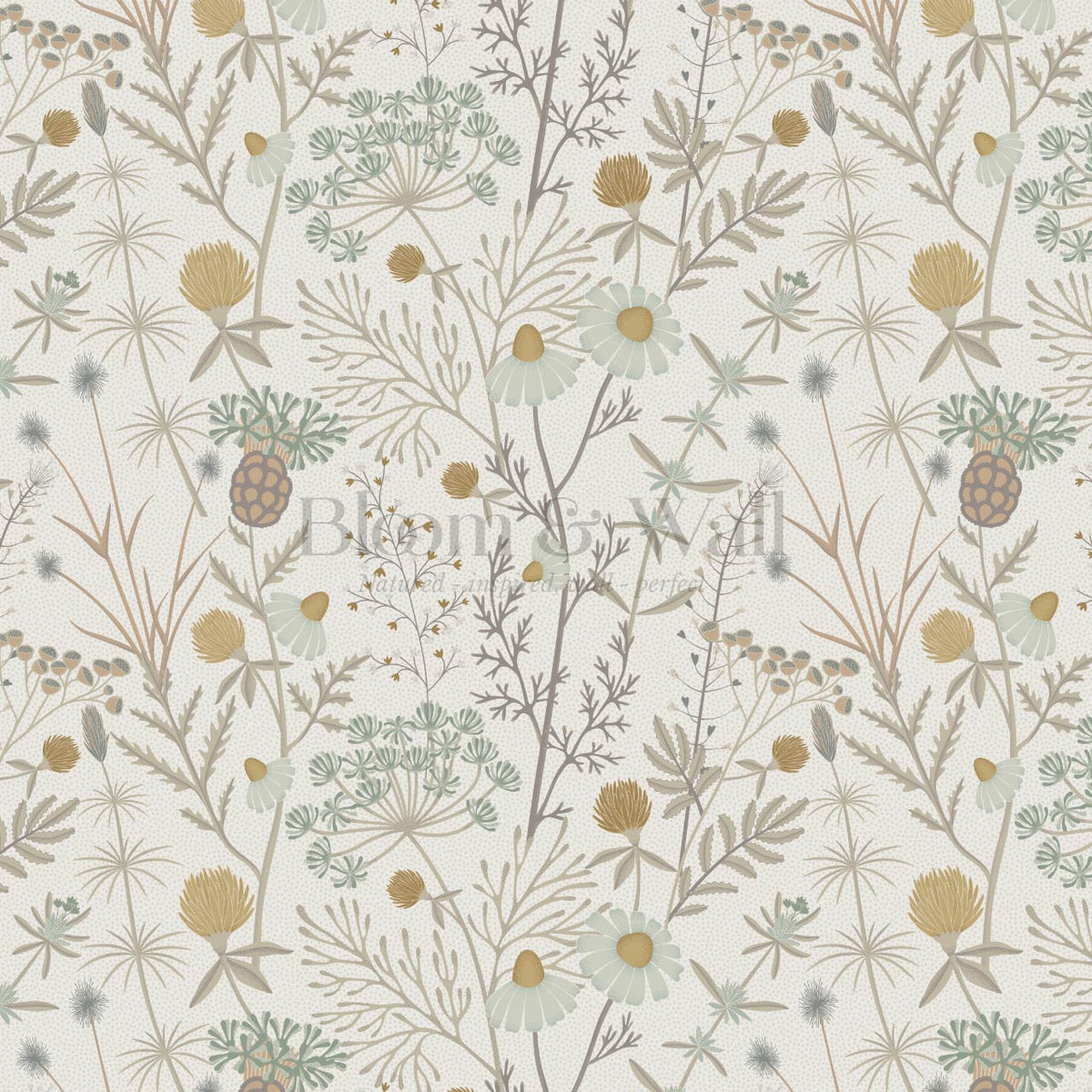 Annabelle Botanical Weeds Taupe Honey Sage Wallpaper