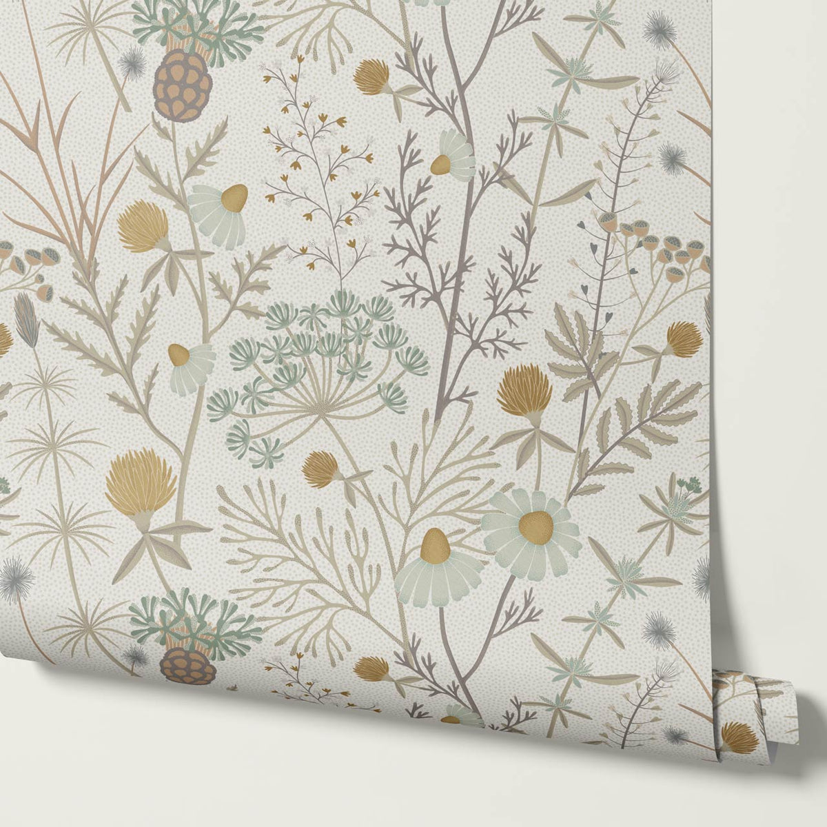 Annabelle Botanical Weeds Taupe Honey Sage Wallpaper