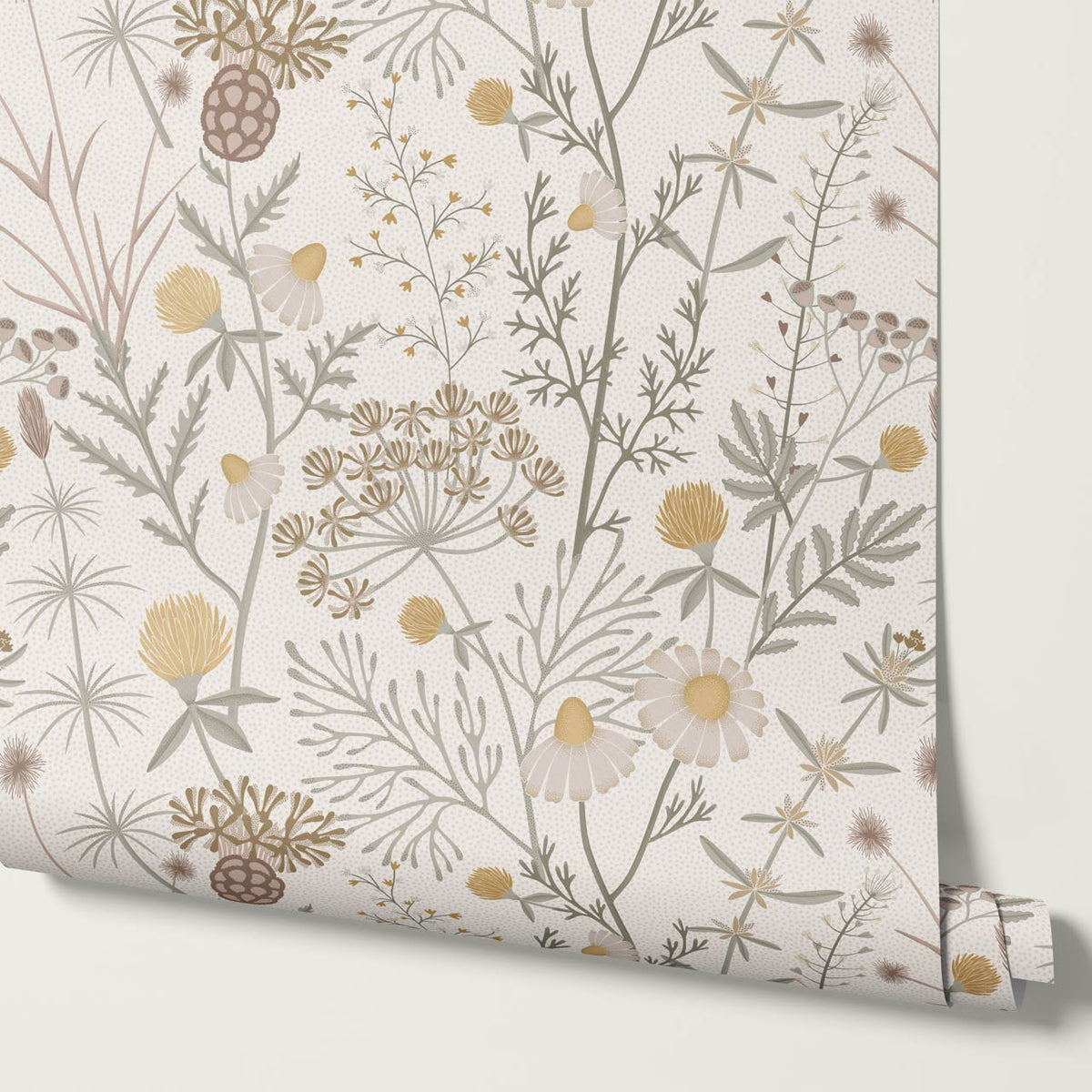 Annabelle Botanical Weeds Neutral Gray Honey Wallpaper