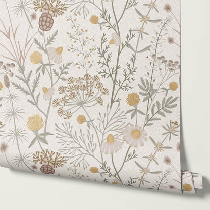 Annabelle Botanical Weeds Neutral Gray Honey Wallpaper