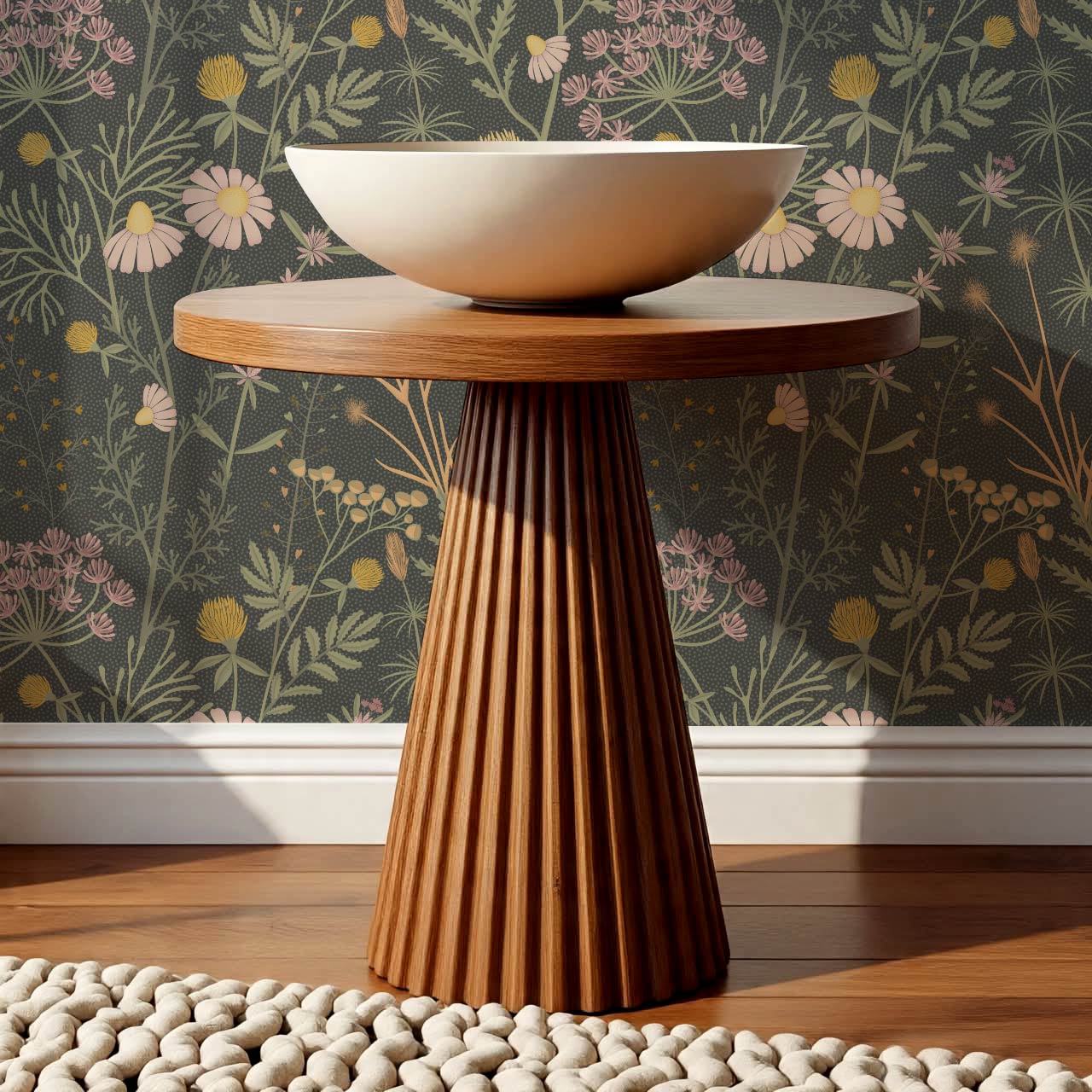 Annabelle Botanical Weeds Deep Green Pink Wallpaper