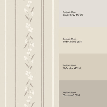 Annalise Large Floral Stripes Cream Beige Wallpaper