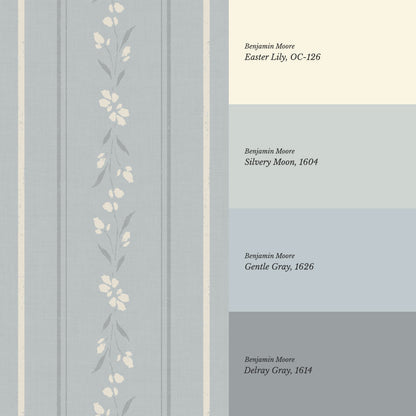 Annalise Large Floral Stripes Slate Blue Wallpaper