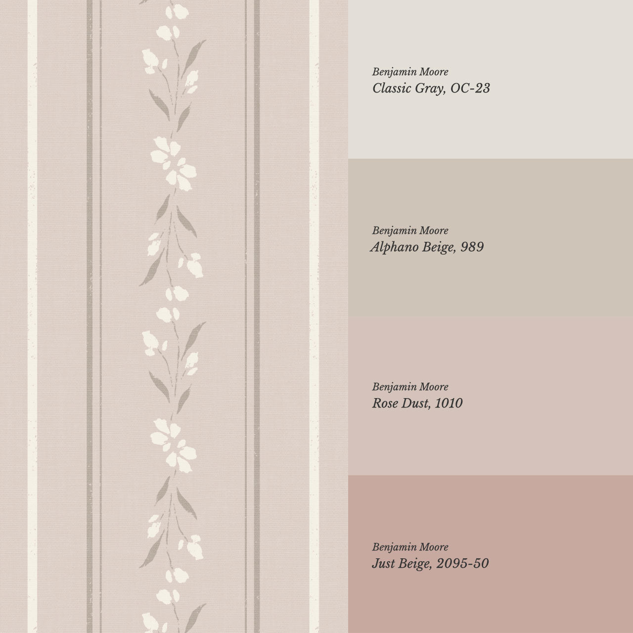 Annalise Large Floral Stripes Pale Pink Wallpaper