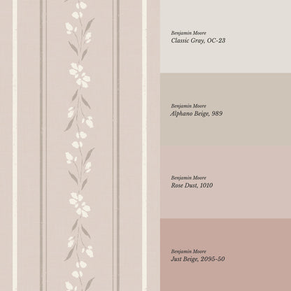 Annalise Large Floral Stripes Pale Pink Wallpaper