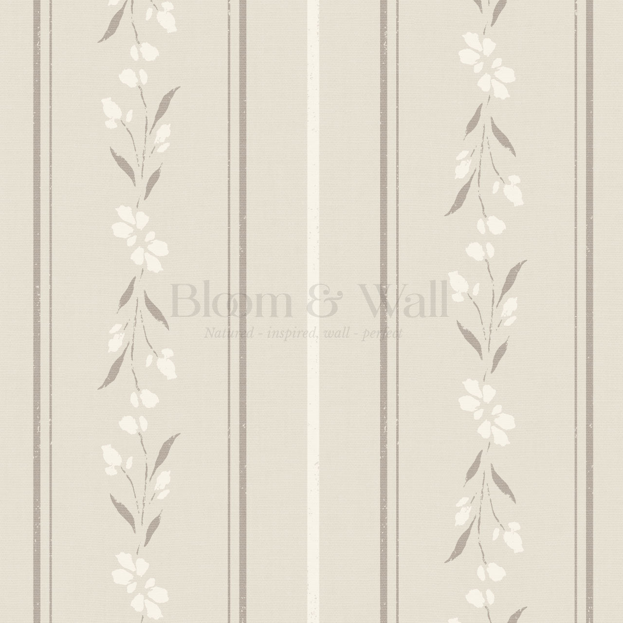 Annalise Large Floral Stripes Cream Beige Wallpaper