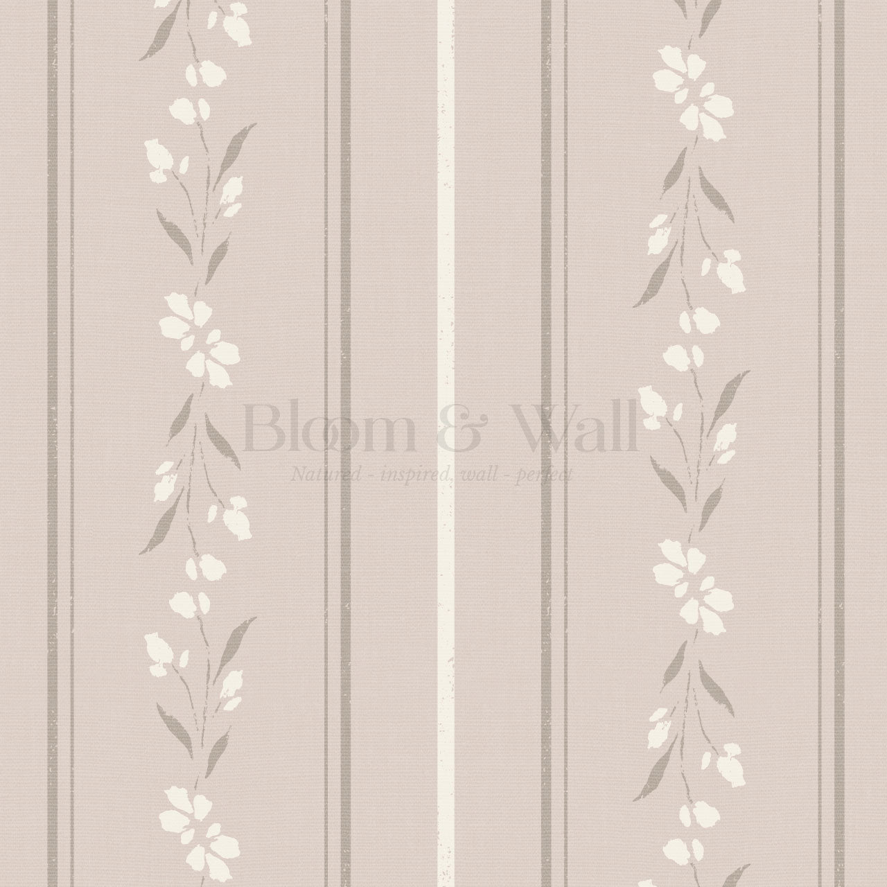 Annalise Large Floral Stripes Pale Pink Wallpaper