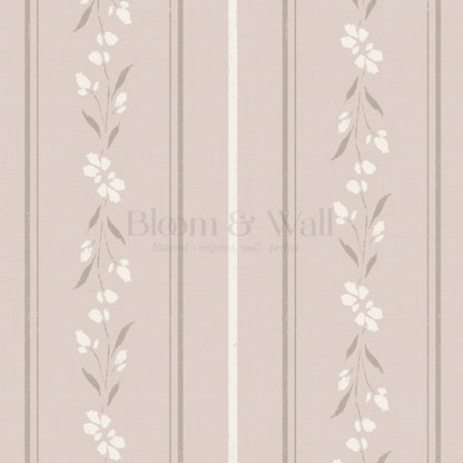 Annalise Large Floral Stripes Pale Pink Wallpaper