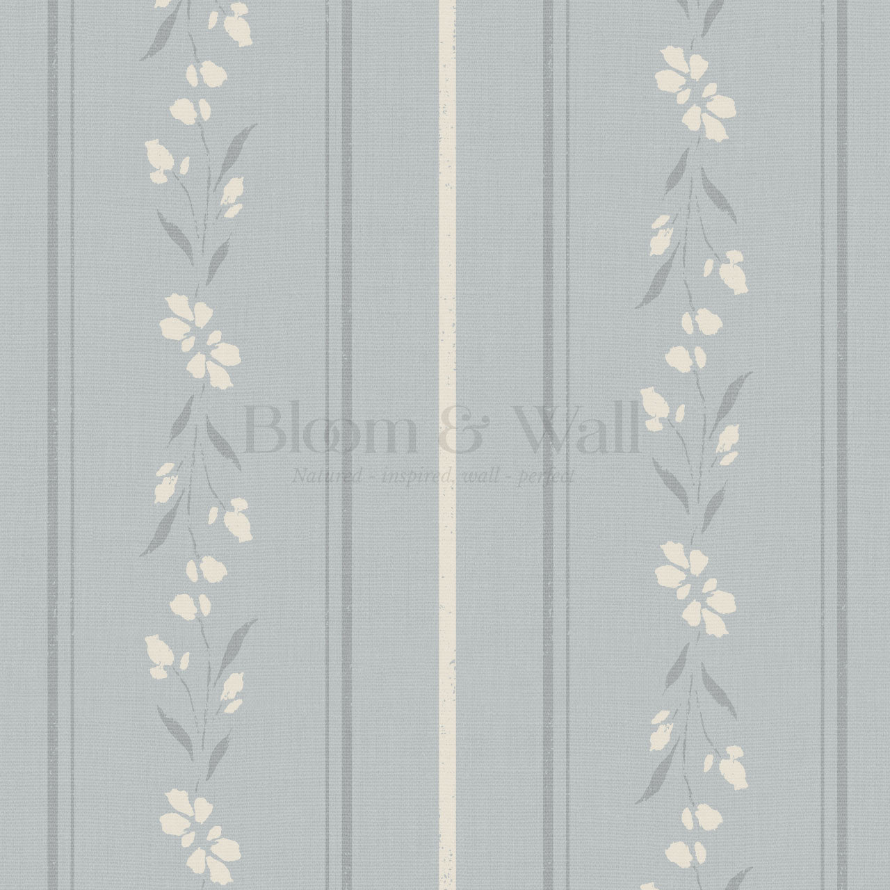 Annalise Large Floral Stripes Slate Blue Wallpaper