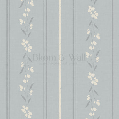 Annalise Large Floral Stripes Slate Blue Wallpaper