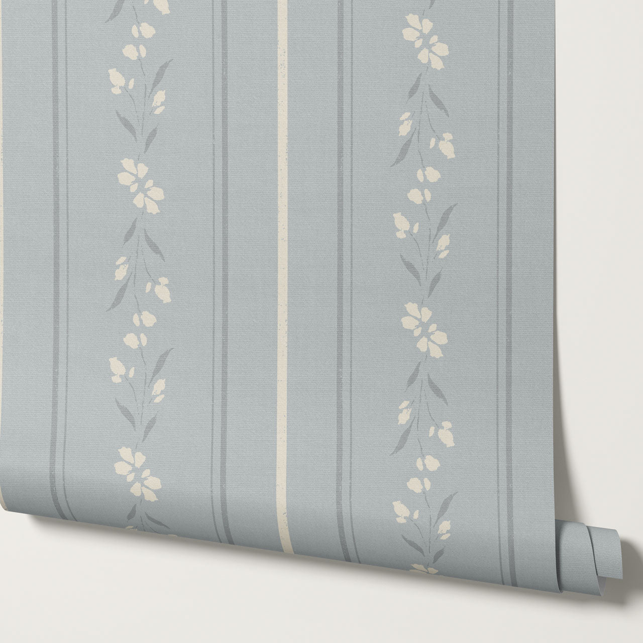 Annalise Large Floral Stripes Slate Blue Wallpaper