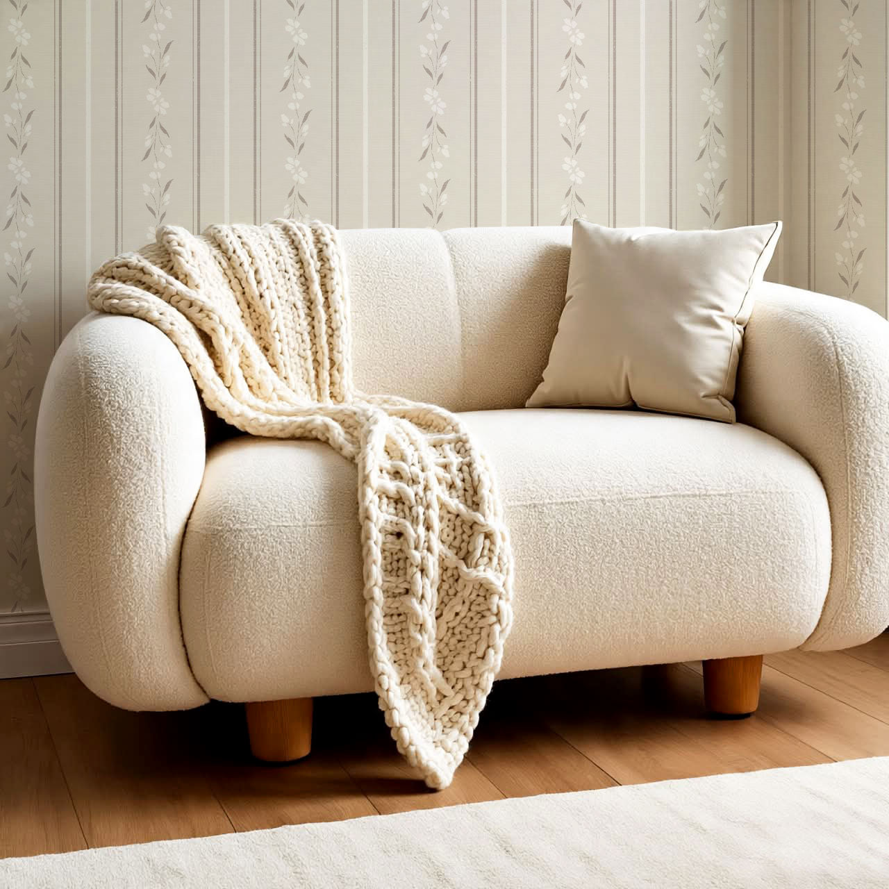 Annalise Large Floral Stripes Cream Beige Wallpaper