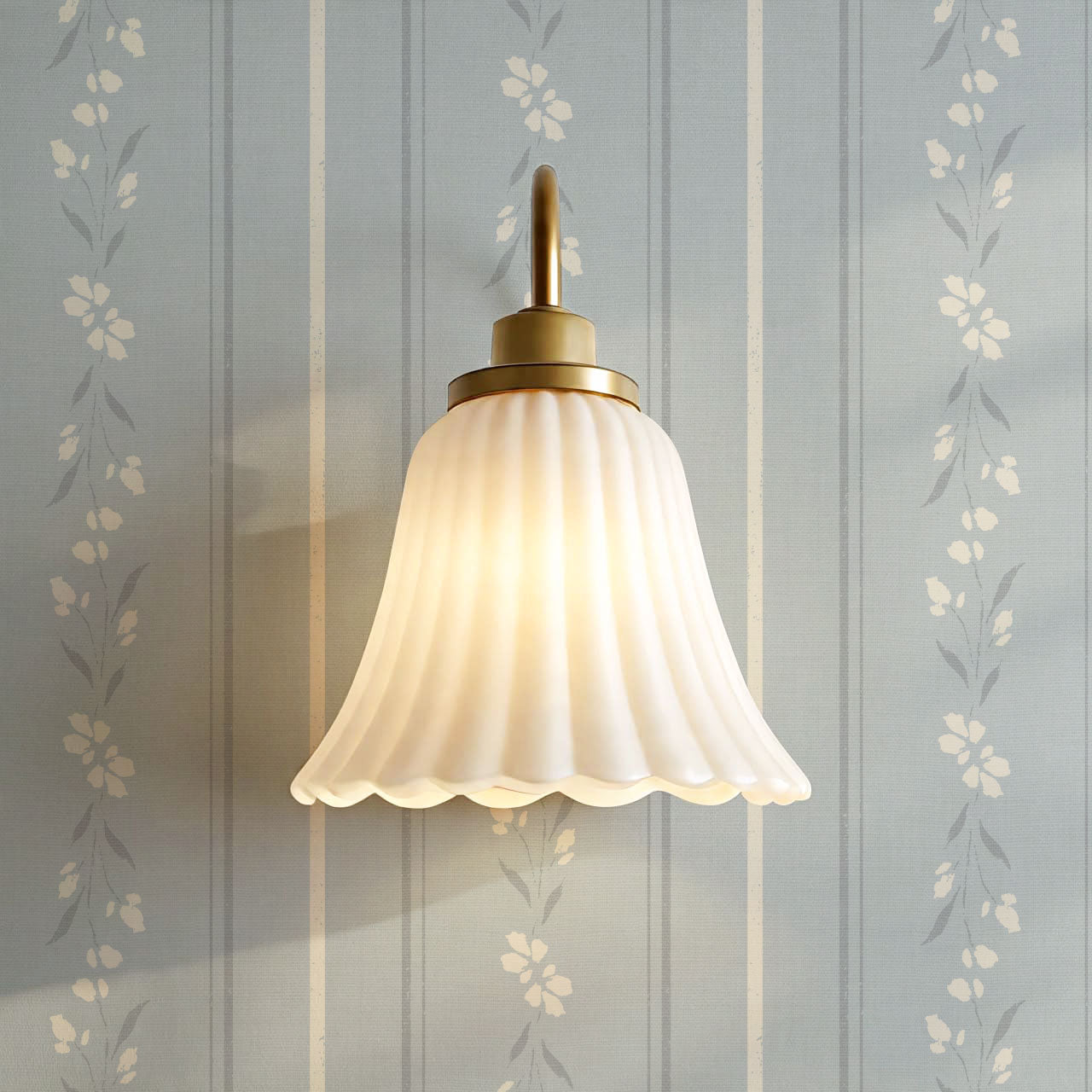 Annalise Large Floral Stripes Slate Blue Wallpaper