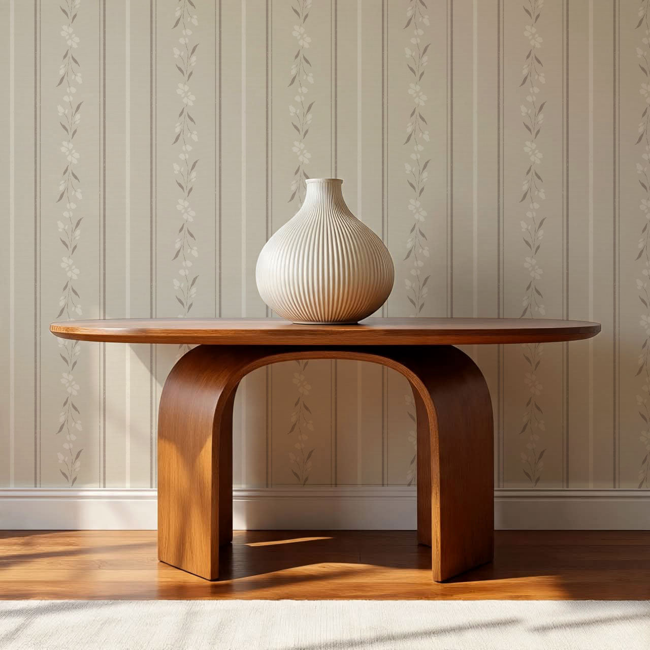 Annalise Large Floral Stripes Cream Beige Wallpaper