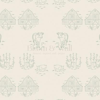 Annie Barnyard Toile Sage Wallpaper
