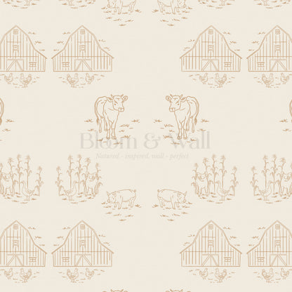 Annie Barnyard Toile Wheat Wallpaper