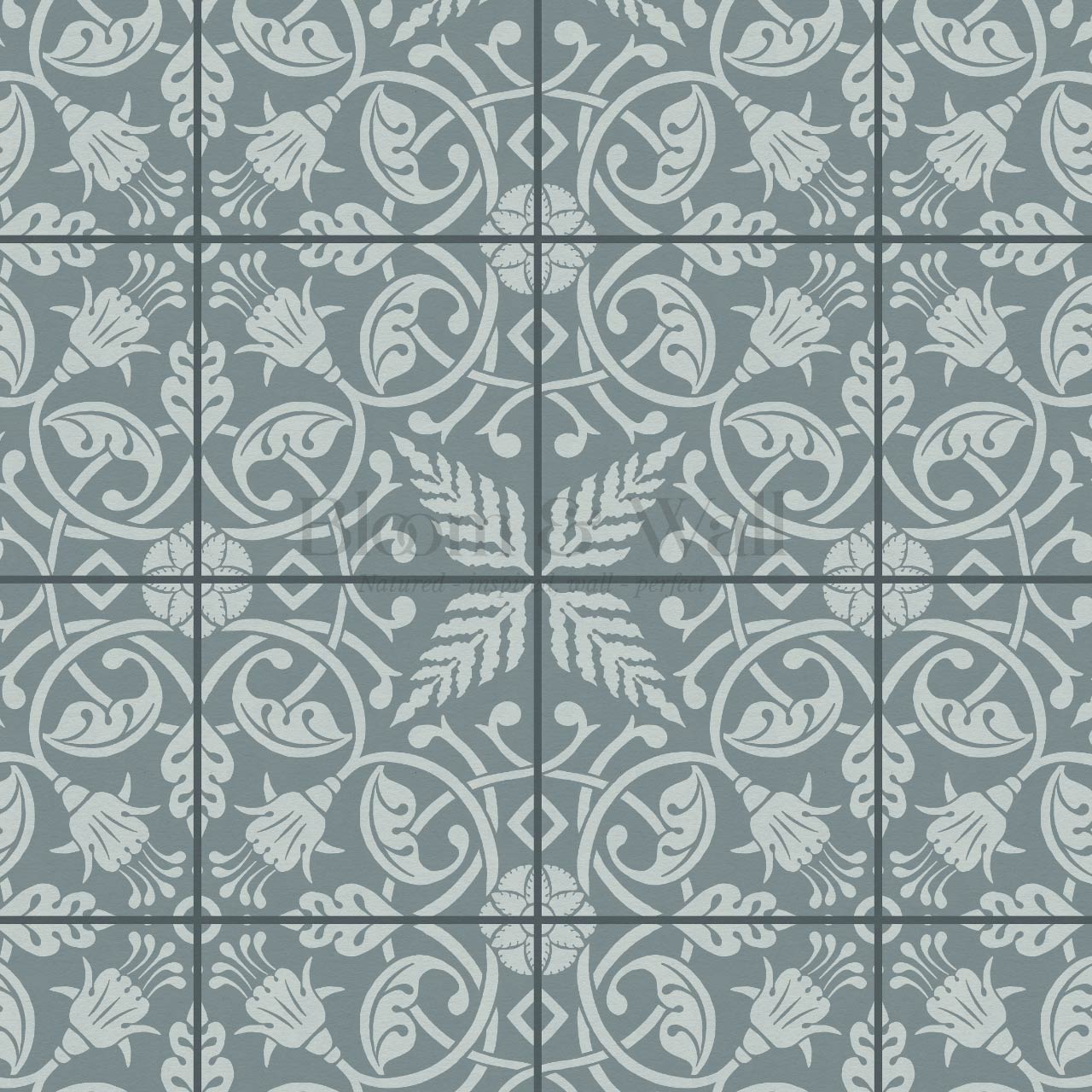 Annika Ferns & Fuchisas Tile Sea Blue Wallpaper