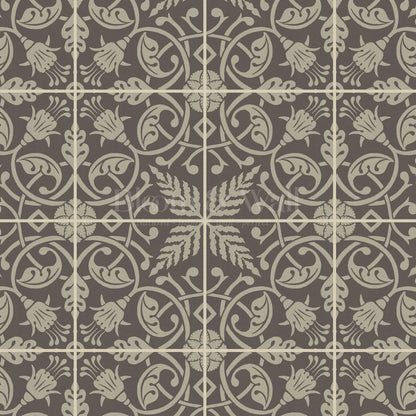Annika Ferns & Fuchisas Tile Stone Grey Wallpaper