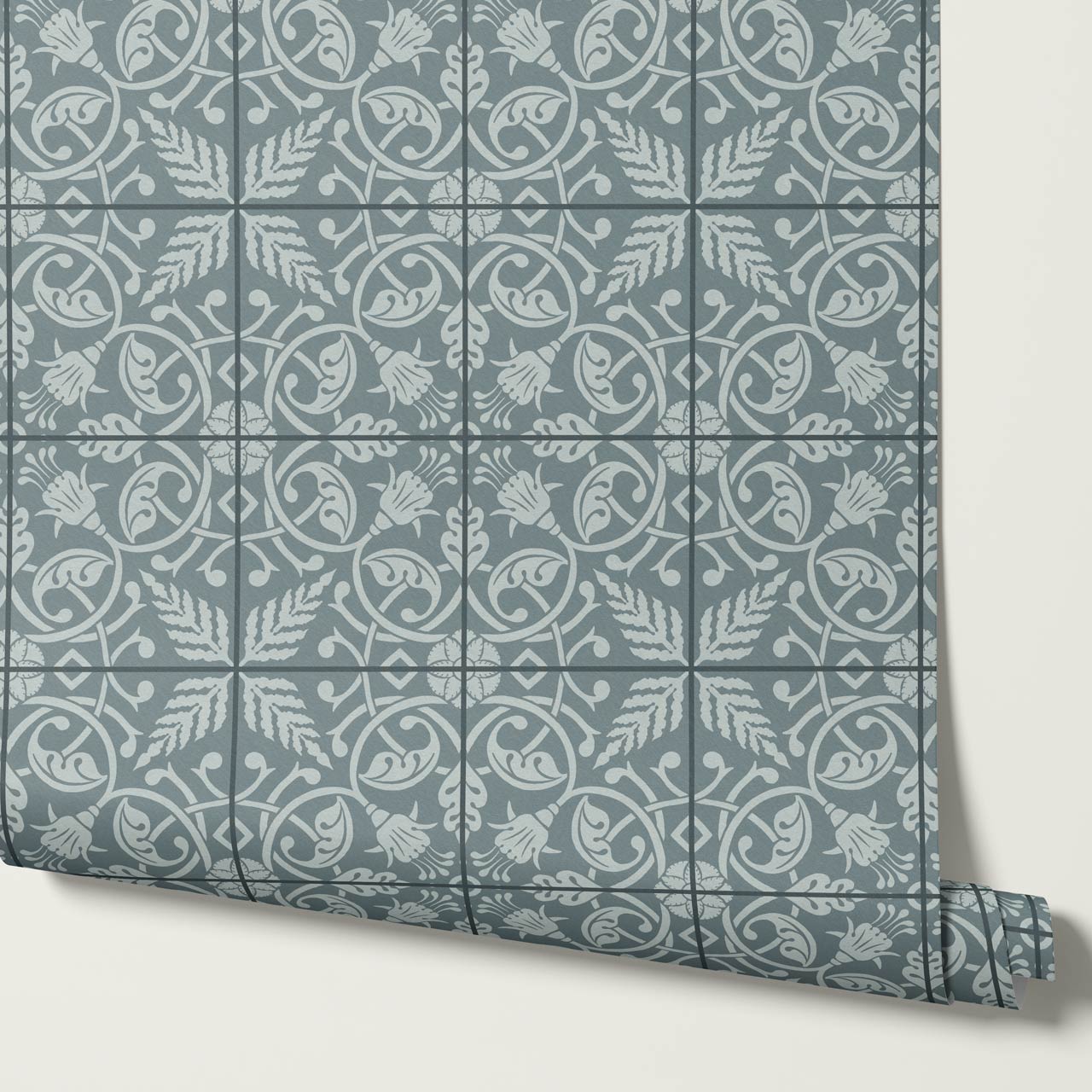 Annika Ferns & Fuchisas Tile Sea Blue Wallpaper