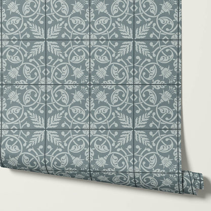 Annika Ferns & Fuchisas Tile Sea Blue Wallpaper