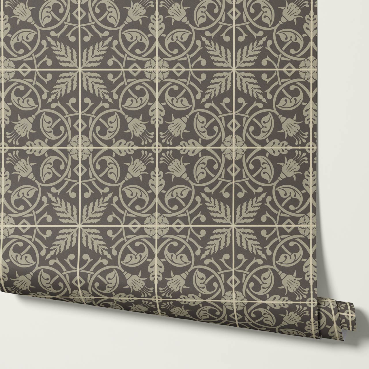 Annika Ferns & Fuchisas Tile Stone Grey Wallpaper
