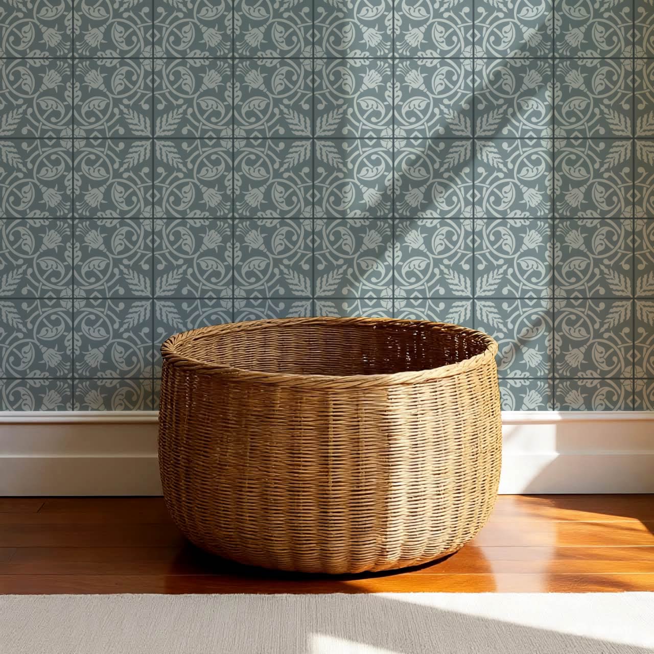 Annika Ferns & Fuchisas Tile Sea Blue Wallpaper