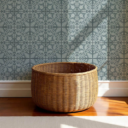 Annika Ferns & Fuchisas Tile Sea Blue Wallpaper
