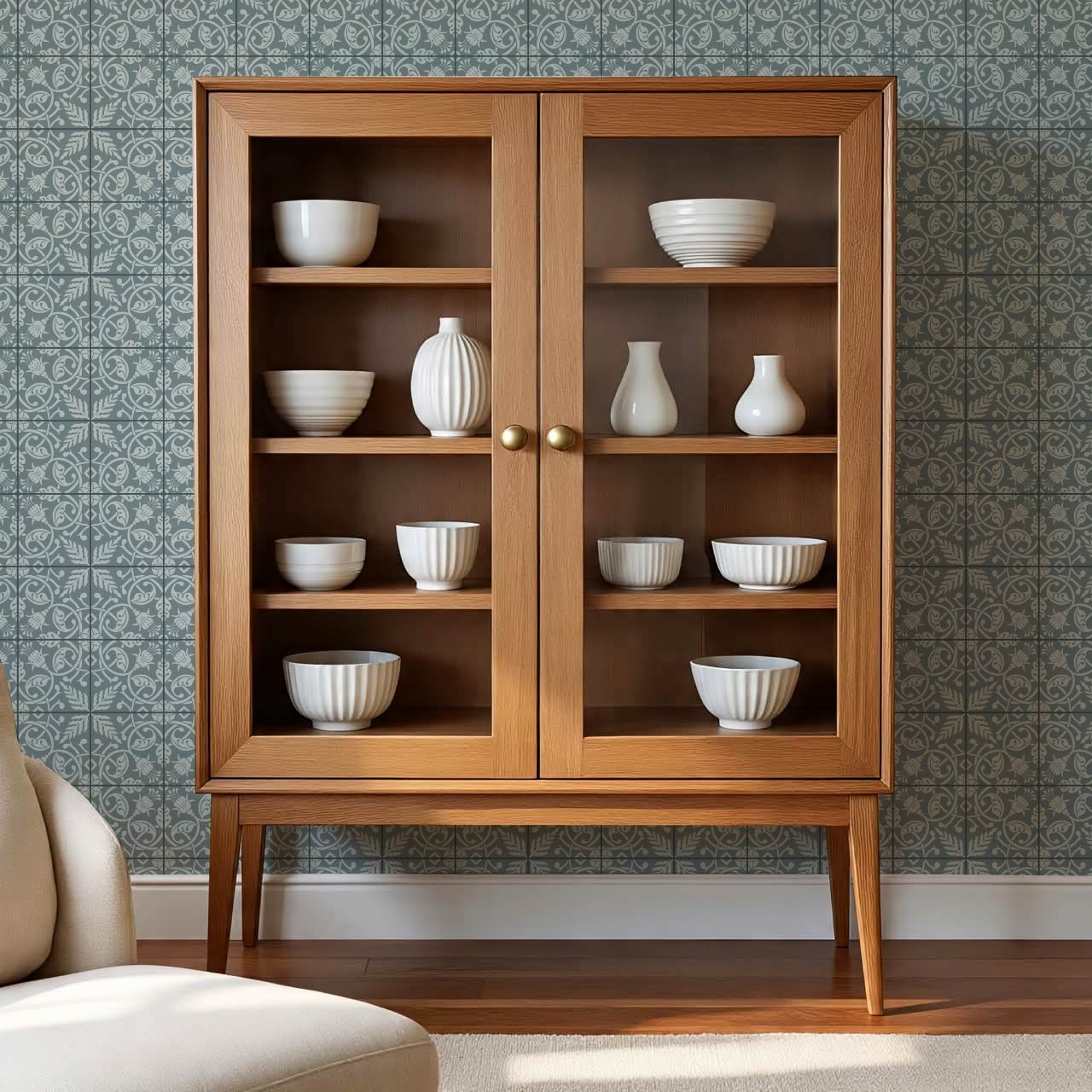 Annika Ferns & Fuchisas Tile Sea Blue Wallpaper