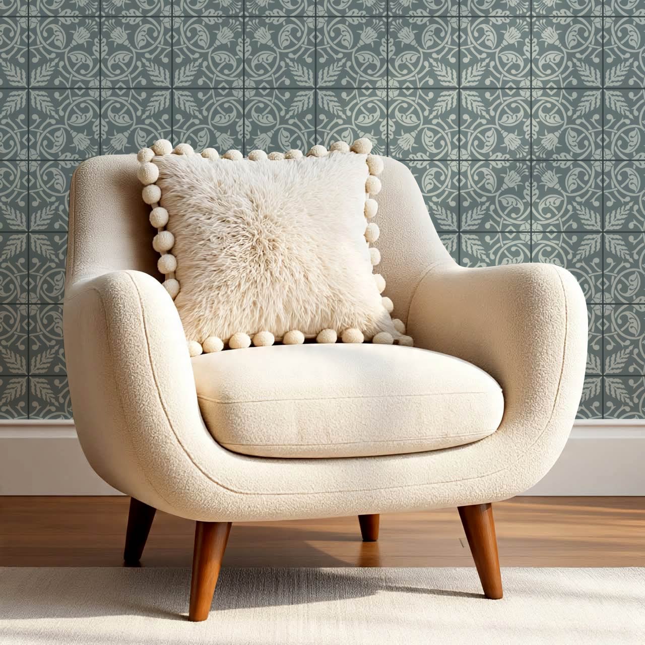 Annika Ferns & Fuchisas Tile Sea Blue Wallpaper