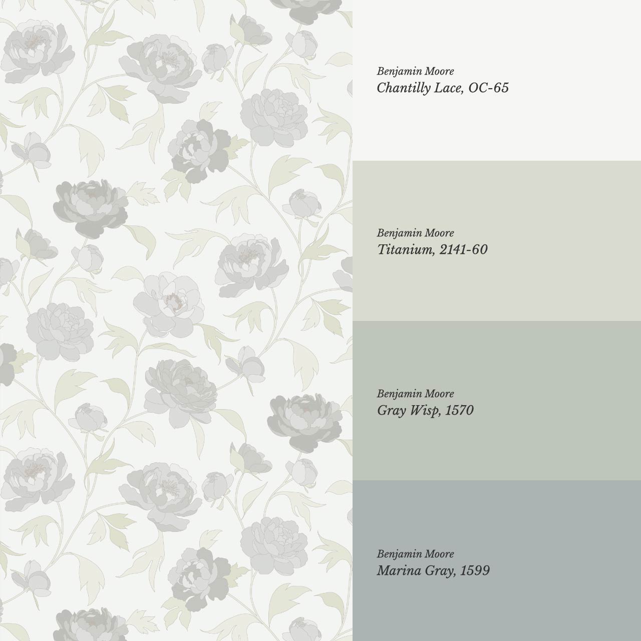 Antonia Peonies Soft Grey Wallpaper